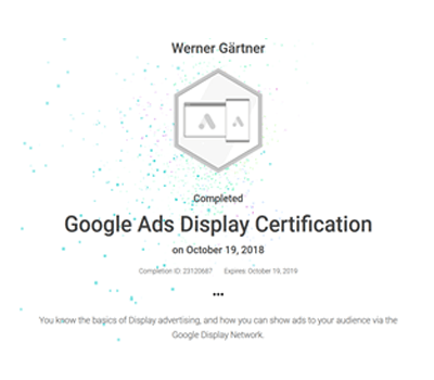 Werner Gärtner - Auszeichnung: Google Ads Display Certification