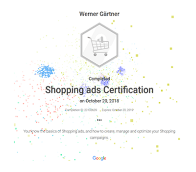 Werner Gärtner - Auszeichnung: Google Shopping Ads Certification